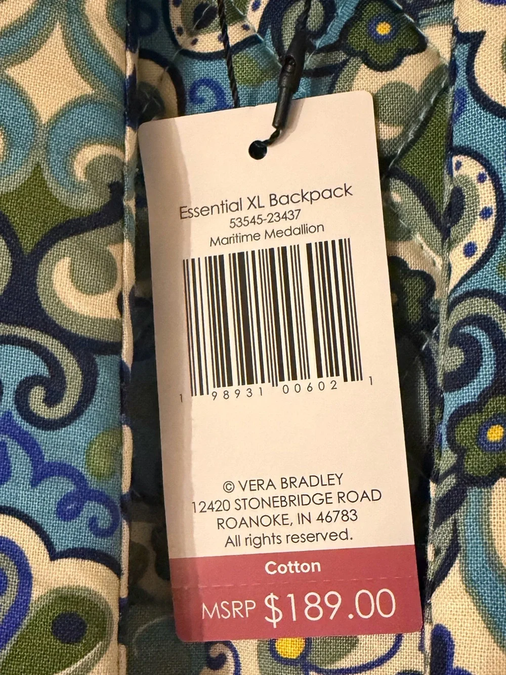 NWT Vera Bradley XL Backpack + Zip ID Pouch SET ~ Extra Large Blue Cotton